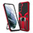 Custodia Silicone e Plastica Opaca Cover con Magnetico Supporto A05 per Samsung Galaxy S21 Plus 5G Rosso