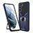 Custodia Silicone e Plastica Opaca Cover con Magnetico Supporto A05 per Samsung Galaxy S23 5G Blu