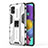Custodia Silicone e Plastica Opaca Cover con Magnetico Supporto KC1 per Samsung Galaxy M40S Bianco