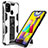 Custodia Silicone e Plastica Opaca Cover con Magnetico Supporto MQ1 per Samsung Galaxy M21s Argento