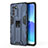 Custodia Silicone e Plastica Opaca Cover con Magnetico Supporto per Oppo Reno6 Pro 5G India Blu