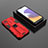 Custodia Silicone e Plastica Opaca Cover con Magnetico Supporto T02 per Samsung Galaxy F42 5G Rosso
