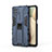 Custodia Silicone e Plastica Opaca Cover con Magnetico Supporto T04 per Samsung Galaxy A12 Blu