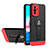 Custodia Silicone e Plastica Opaca Cover con Supporto H01P per Xiaomi Redmi Note 10S 4G Rosso e Nero