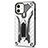 Custodia Silicone e Plastica Opaca Cover con Supporto R01 per Apple iPhone 12 Mini Argento