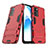 Custodia Silicone e Plastica Opaca Cover con Supporto T01 per Oppo A56 5G Rosso