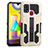 Custodia Silicone e Plastica Opaca Cover con Supporto ZJ1 per Samsung Galaxy M21s Oro