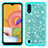 Custodia Silicone e Plastica Opaca Cover Fronte e Retro 360 Gradi Bling-Bling per Samsung Galaxy A01 SM-A015 Ciano