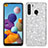 Custodia Silicone e Plastica Opaca Cover Fronte e Retro 360 Gradi Bling-Bling per Samsung Galaxy A21 Argento