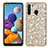 Custodia Silicone e Plastica Opaca Cover Fronte e Retro 360 Gradi Bling-Bling per Samsung Galaxy A21 Oro