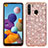 Custodia Silicone e Plastica Opaca Cover Fronte e Retro 360 Gradi Bling-Bling per Samsung Galaxy A21 Oro Rosa