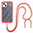 Custodia Silicone e Plastica Opaca Cover Fronte e Retro 360 Gradi con Cinghia Cordino Mano per Apple iPhone 13 Rosso