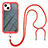 Custodia Silicone e Plastica Opaca Cover Fronte e Retro 360 Gradi con Cinghia Cordino Mano per Apple iPhone 14 Plus Rosso