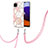 Custodia Silicone Gel Morbida Fantasia Modello Cover con Cinghia Cordino Mano Y01B per Samsung Galaxy A22 5G Rosa