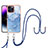 Custodia Silicone Gel Morbida Fantasia Modello Cover con Cinghia Cordino Mano Y07B per Apple iPhone 14 Pro Blu