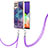 Custodia Silicone Gel Morbida Fantasia Modello Cover con Cinghia Cordino Mano YB7 per Samsung Galaxy M32 4G Viola