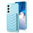 Custodia Silicone Morbida In Pelle Cover BF1 per Samsung Galaxy S22 Plus 5G Azzurro