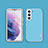 Custodia Silicone Morbida In Pelle Cover S04 per Samsung Galaxy S21 5G Cielo Blu