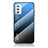 Custodia Silicone Specchio Laterale Sfumato Arcobaleno Cover LS1 per Samsung Galaxy M52 5G Blu