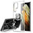Custodia Silicone Trasparente Ultra Slim Cover Morbida con Magnetico Anello Supporto S04 per Samsung Galaxy S22 Ultra 5G