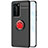 Custodia Silicone Ultra Sottile Morbida Cover con Magnetico Anello Supporto A01 per Huawei P40 Pro Rosso e Nero