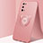 Custodia Silicone Ultra Sottile Morbida Cover con Magnetico Anello Supporto A01 per Realme Q2 Pro 5G Oro Rosa