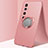 Custodia Silicone Ultra Sottile Morbida Cover con Magnetico Anello Supporto A01 per Xiaomi Mi 10 Ultra Oro Rosa