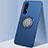 Custodia Silicone Ultra Sottile Morbida Cover con Magnetico Anello Supporto T01 per Oppo Reno3 Pro Blu