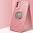 Custodia Silicone Ultra Sottile Morbida Cover con Magnetico Anello Supporto T02 per Huawei Honor X10 5G Oro Rosa