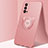 Custodia Silicone Ultra Sottile Morbida Cover con Magnetico Anello Supporto T02 per Oppo Reno4 Pro 5G Oro Rosa