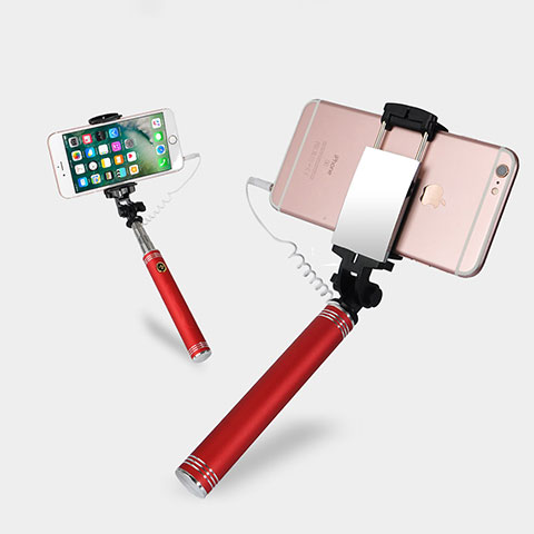 Bastoni Selfie Stick Asta Estensibile Cablato Universale S20 Rosso