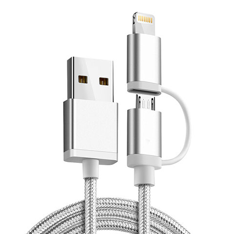 Cavo da Lightning USB a Cavetto Ricarica Carica Android Micro USB C01 per Apple iPhone X Argento