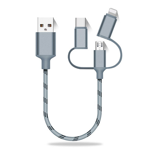 Cavo da Lightning USB a Cavetto Ricarica Carica Android Micro USB Type-C 25cm S01 Grigio