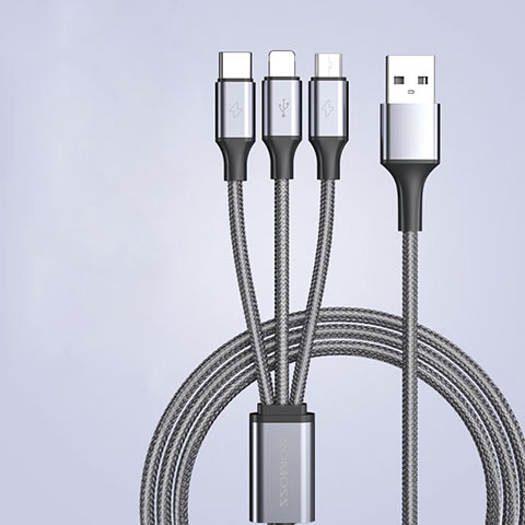 Cavo da Lightning USB a Cavetto Ricarica Carica Android Micro USB Type-C 3.5A H01 Grigio Scuro