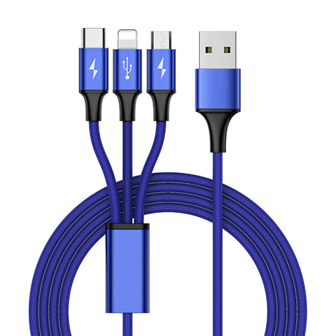 Cavo da Lightning USB a Cavetto Ricarica Carica Android Micro USB Type-C ML01 Blu