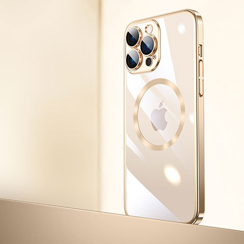 Cover Crystal Trasparente Rigida Cover con Mag-Safe Magnetic QC2 per Apple iPhone 14 Pro Oro
