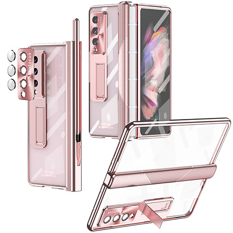 Cover Crystal Trasparente Rigida Cover H05 per Samsung Galaxy Z Fold3 5G Oro Rosa