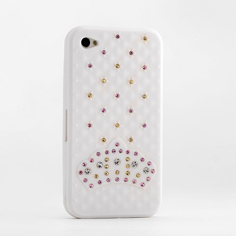 Cover Lusso Diamante Strass Gioielli Gomma Morbida per Apple iPhone 4 Bianco