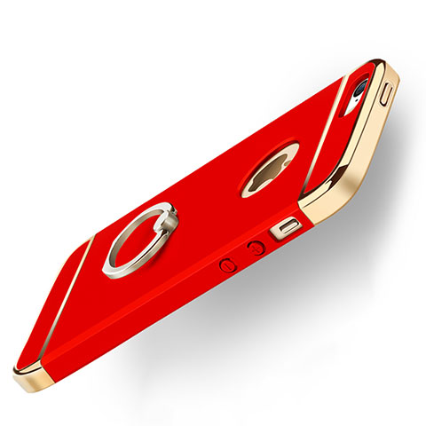 Cover Lusso Metallo Laterale e Plastica con Anello Supporto per Apple iPhone 5 Rosso