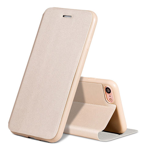 Cover Portafoglio In Pelle con Supporto L01 per Apple iPhone 8 Oro