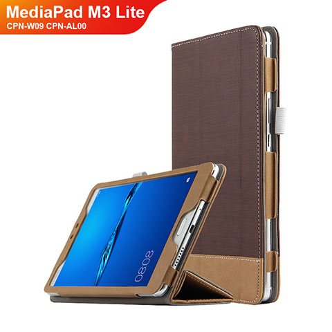 Cover Portafoglio In Pelle con Supporto L01 per Huawei MediaPad M3 Lite 8.0 CPN-W09 CPN-AL00 Marrone