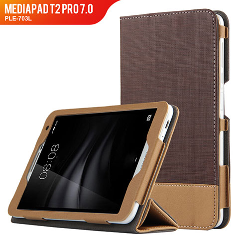 Cover Portafoglio In Pelle con Supporto L01 per Huawei MediaPad T2 Pro 7.0 PLE-703L Marrone