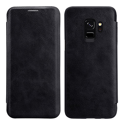 Cover Portafoglio In Pelle con Supporto L01 per Samsung Galaxy S9 Nero