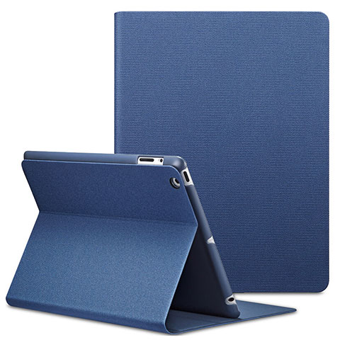 Cover Portafoglio In Pelle con Supporto L02 per Apple iPad 2 Blu