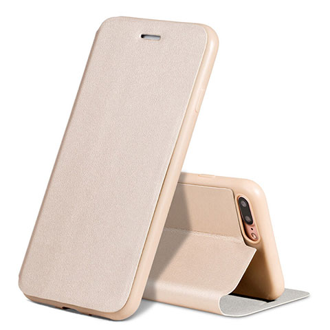 Cover Portafoglio In Pelle con Supporto L02 per Apple iPhone 8 Plus Oro