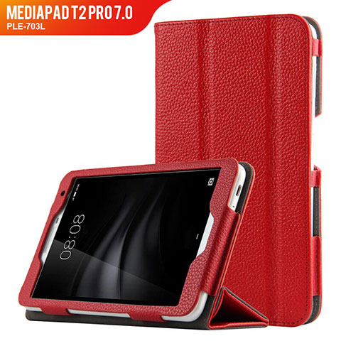 Cover Portafoglio In Pelle con Supporto L02 per Huawei MediaPad T2 Pro 7.0 PLE-703L Rosso
