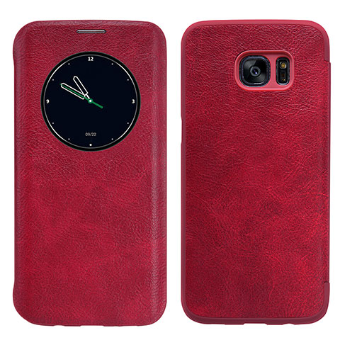 Cover Portafoglio In Pelle con Supporto L02 per Samsung Galaxy S7 Edge G935F Rosso