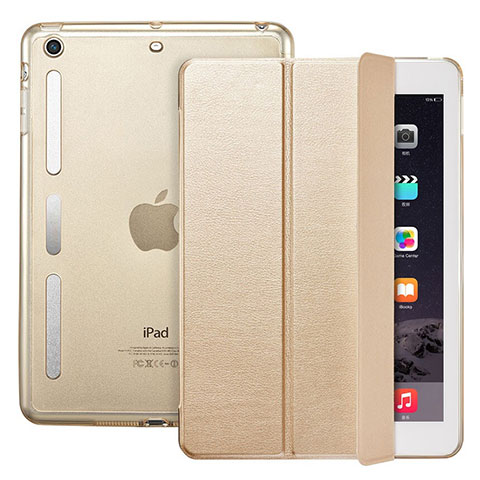 Cover Portafoglio In Pelle con Supporto L05 per Apple iPad Mini 3 Oro