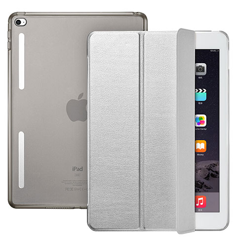 Cover Portafoglio In Pelle con Supporto L06 per Apple iPad Mini 4 Argento