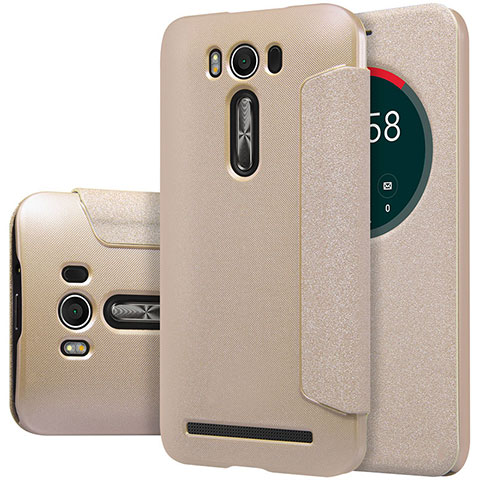 Cover Portafoglio In Pelle con Supporto per Asus Zenfone 2 Laser 6.0 ZE601KL Oro